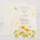 Gelbe Blütenschmetterlinge Hochzeit Einladung (Vorne/Hinten)