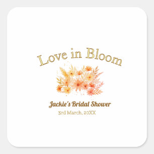 gelbe Boho-Liebe in Blüte Brautparty-Name Retro Quadratischer Aufkleber