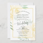 Gelbe Boho-Rosen Kalligrafie & QR-Code Hochzeit Einladung (Vorderseite)