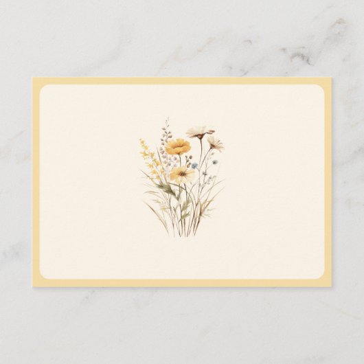 Gelbe Boho Wildblume Blumenzwiebeldetails Begleitkarte (Rückseite)