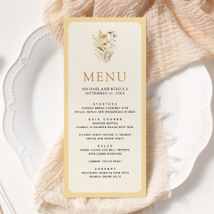 Gelbe Boho-Wildblumen-Hochzeit Menükarte