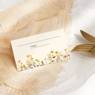 Gelbe Boho-Wildblumen-Hochzeit Platzkarte