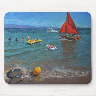 Gelbe Bojen-und Rot-Segel Abersoch Mousepad