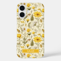 Gelbe botanische Aquarell-Blumenname