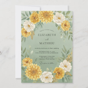 Gelbe botanische Hochzeit mit floristischem Aufsch Einladung