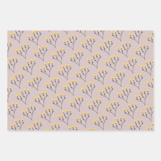 Gelbe botanische Umschlagpapier Geschenkpapier Set (Vorderseite 2)