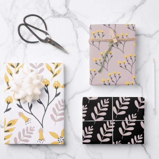 Gelbe botanische Umschlagpapier Geschenkpapier Set (Vorderseite)
