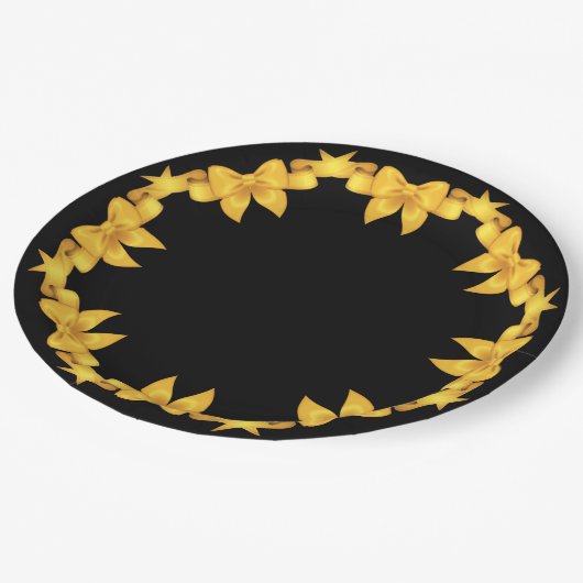 Gelbe Bow-Papierplatte Pappteller (Schrägansicht)