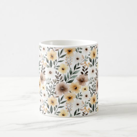 Gelbe braune Cremeblumen Kaffeetasse (Mittel)