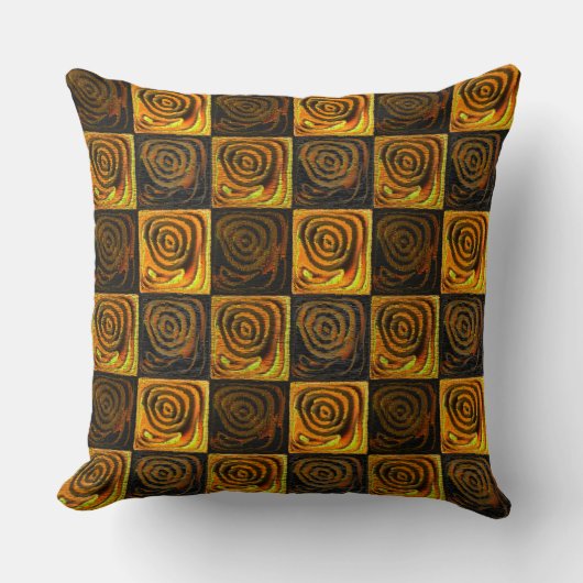 Gelbe braune Quadrate mit Kreisen in rustikalem Mo Kissen (Vorderseite)