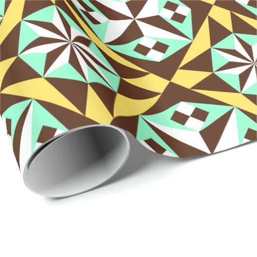 Gelbe, braune und blaue Zementfliesen aus Barcelon Geschenkpapier (Rolleneckpunkt)