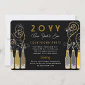 Gelbe Bubbles Flaschen Wirbel Silvester Party Einladung (Vorderseite)