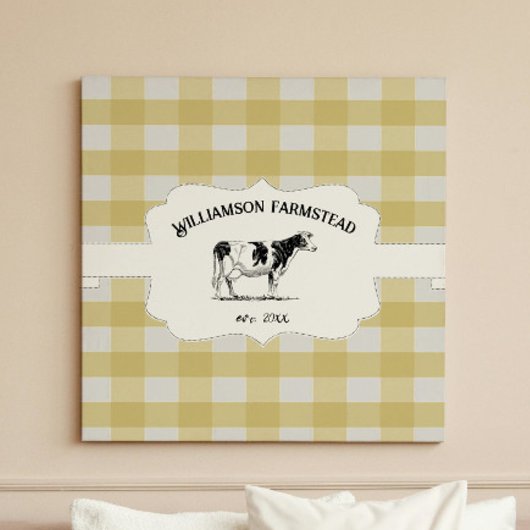Gelbe Buffalo Karierte Farm Kuh Canvas Print Leinwanddruck