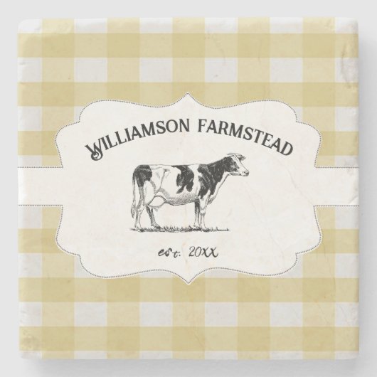 Gelbe Buffalo Karierte Farm Kuh Stone Untersetzer (Vorderseite)