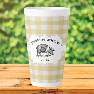 Gelbe Buffalo Karierte Farm Schwein Latte Tasse