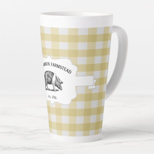 Gelbe Buffalo Karierte Farm Schwein Latte Tasse (Rechte Ecke)