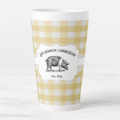 Gelbe Buffalo Karierte Farm Schwein Latte Tasse (Vorderseite)