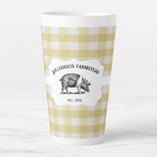 Gelbe Buffalo Karierte Farm Schwein Latte Tasse (Vorderseite)