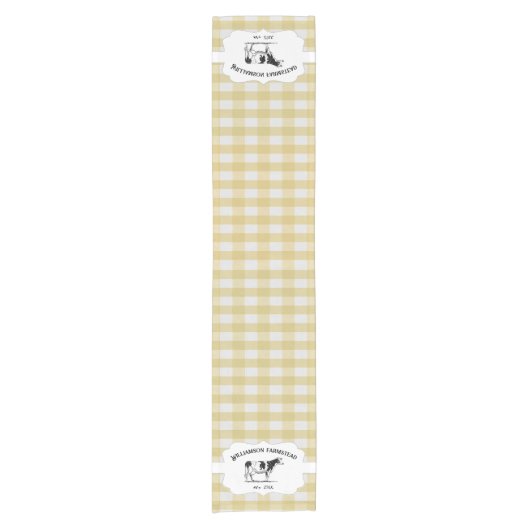 Gelbe Buffalo Karierte Landkühe Kurzer Tischläufer (Vorderseite)