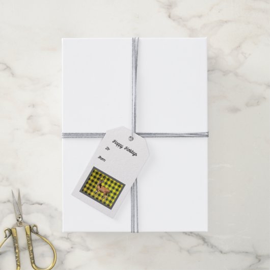 Gelbe Buffalo Karierte Wildtier-Geschenktafeln Geschenkanhänger (Mit Garn)