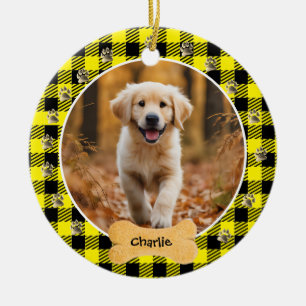 Gelbe Buffalo Kariertes Muster Gold Pet Print Fami Keramik Ornament
