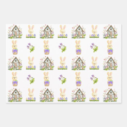 Gelbe Bunnies auf Zuhause mit Ostereiern Geschenkpapier Set (Vorderseite 2)