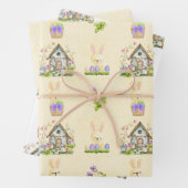 Gelbe Bunnies auf Zuhause mit Ostereiern Geschenkpapier Set (Beispiel)