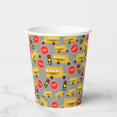 Gelbe Bushaltestelle der Schule Unterschreiben von Pappbecher (Rückseite)