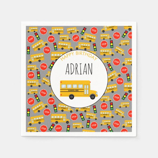 Gelbe Bushaltestelle der Schule Unterschreiben von Serviette (Vorderseite)