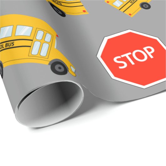 Gelbe Bushaltestelle für Busse, die Ampeln signier Geschenkpapier (Rolleneckpunkt)