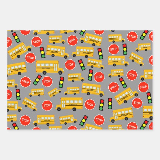 Gelbe Bushaltestelle für Busse, die Ampeln signier Geschenkpapier Set (Vorderseite 3)