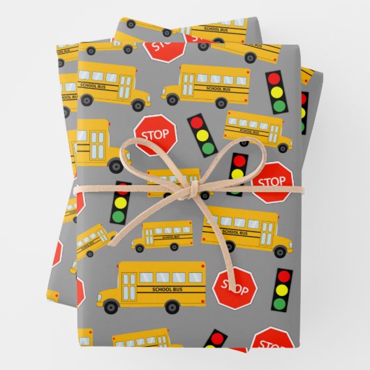 Gelbe Bushaltestelle für Busse, die Ampeln signier Geschenkpapier Set (Beispiel)