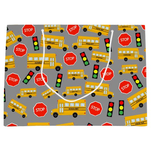 Gelbe Bushaltestelle für Busse, die Ampeln signier Große Geschenktüte (Vorderseite)