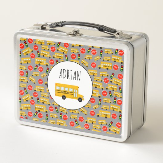 Gelbe Bushaltestelle für Busse, die Ampeln signier Metall Brotdose (Vorderseite)