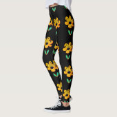 Gelbe Buttercup Blume Blumenmuster Schwarzer Yoga Leggings (Links)