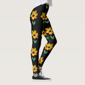 Gelbe Buttercup Blume Blumenmuster Schwarzer Yoga Leggings (Rechts)