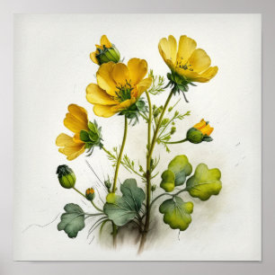 Gelbe Buttercups Blume Art Print Poster