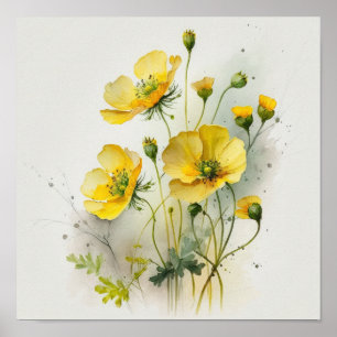 Gelbe Buttercups Blume Art Print Poster