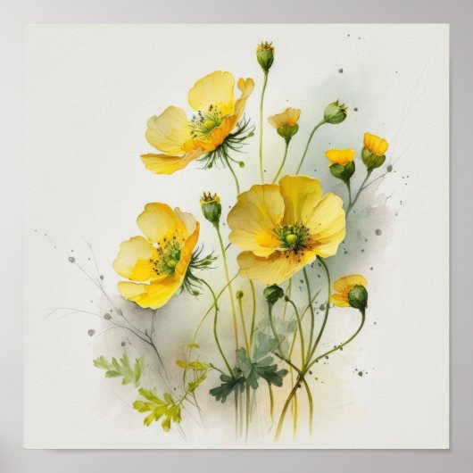 Gelbe Buttercups Blume Art Print Poster (Vorne)