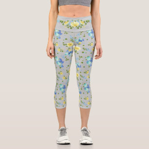Gelbe Buttercups und blaue Iris Capri Leggings