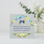 Gelbe Buttercups und blaue Irisgraukarte Einladung (Stehend Vorderseite)