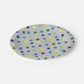 Gelbe Buttercups und Blauer Iris-Punkt Pappteller (Schrägansicht)