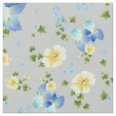 Gelbe Buttercups und blaues Irisgewebe Stoff (Nahaufnahme)
