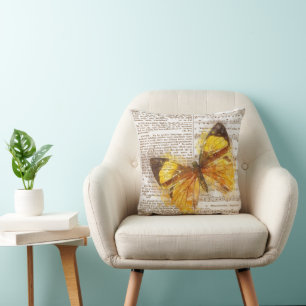 Gelbe Butterfly-Collage Kissen