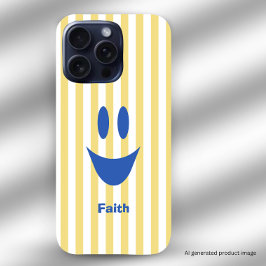 Gelbe Butterstreifen Süß Blau Smiley iPhone 16 Pro Hülle