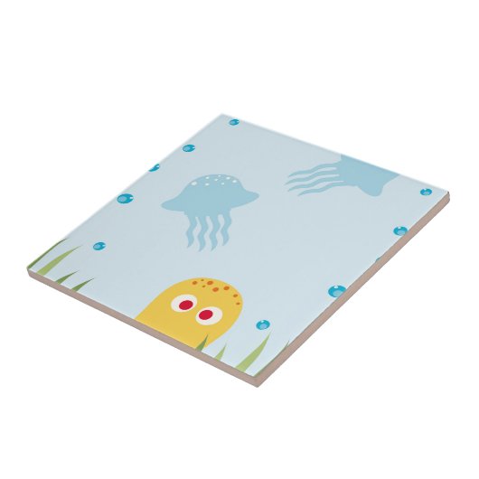 Gelbe Cartoon-Krake Fliese (Seite)