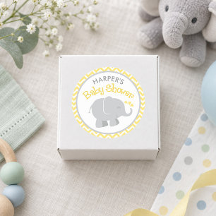 Gelbe Chevron Grauer Elefant Baby Shower Runder Aufkleber