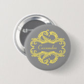Gelbe Chic-Damask-Knopf Button (Vorne & Hinten)