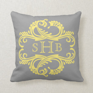 Gelbe Chic Damast Monogramm Kissen