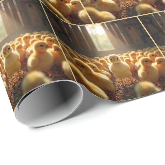 Gelbe Chicks in einem sonnigen Stall Geschenkpapier (Rolleneckpunkt)